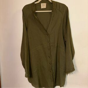 Style Rack Olive Green Button-Up Shirt M Lagenlook, Bohohemian